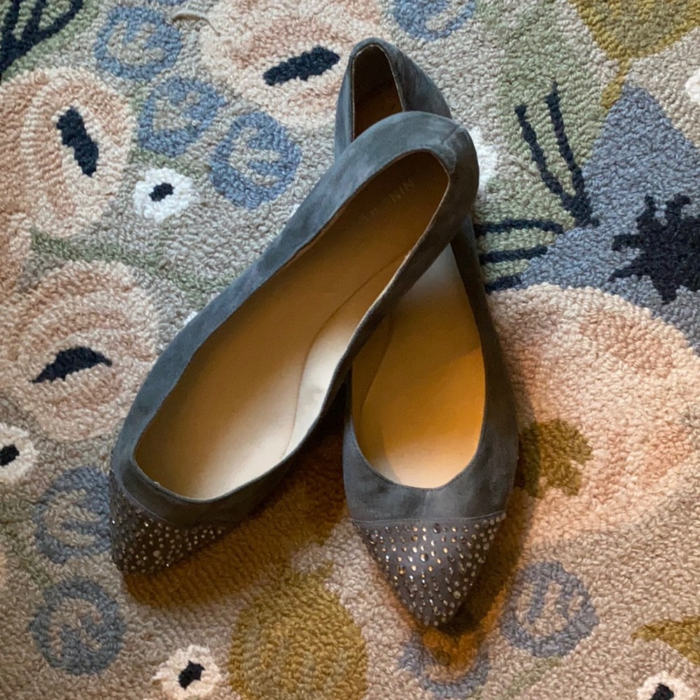 Nine West grey suede flats with rhinestone tips